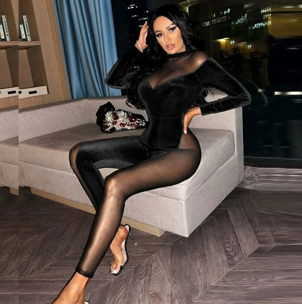 H&M Long Sleeve Mesh Panel Sheer Jumpsuit for Women